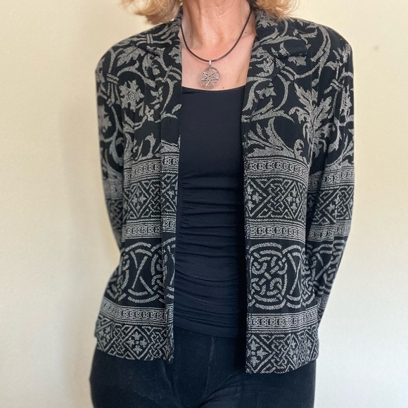 RONNI NICOLE BLAZER JACKET BLACK GRAY PRINT PETITE SIZE MEDIUM LIGHTWEIG… - Picture 2 of 9